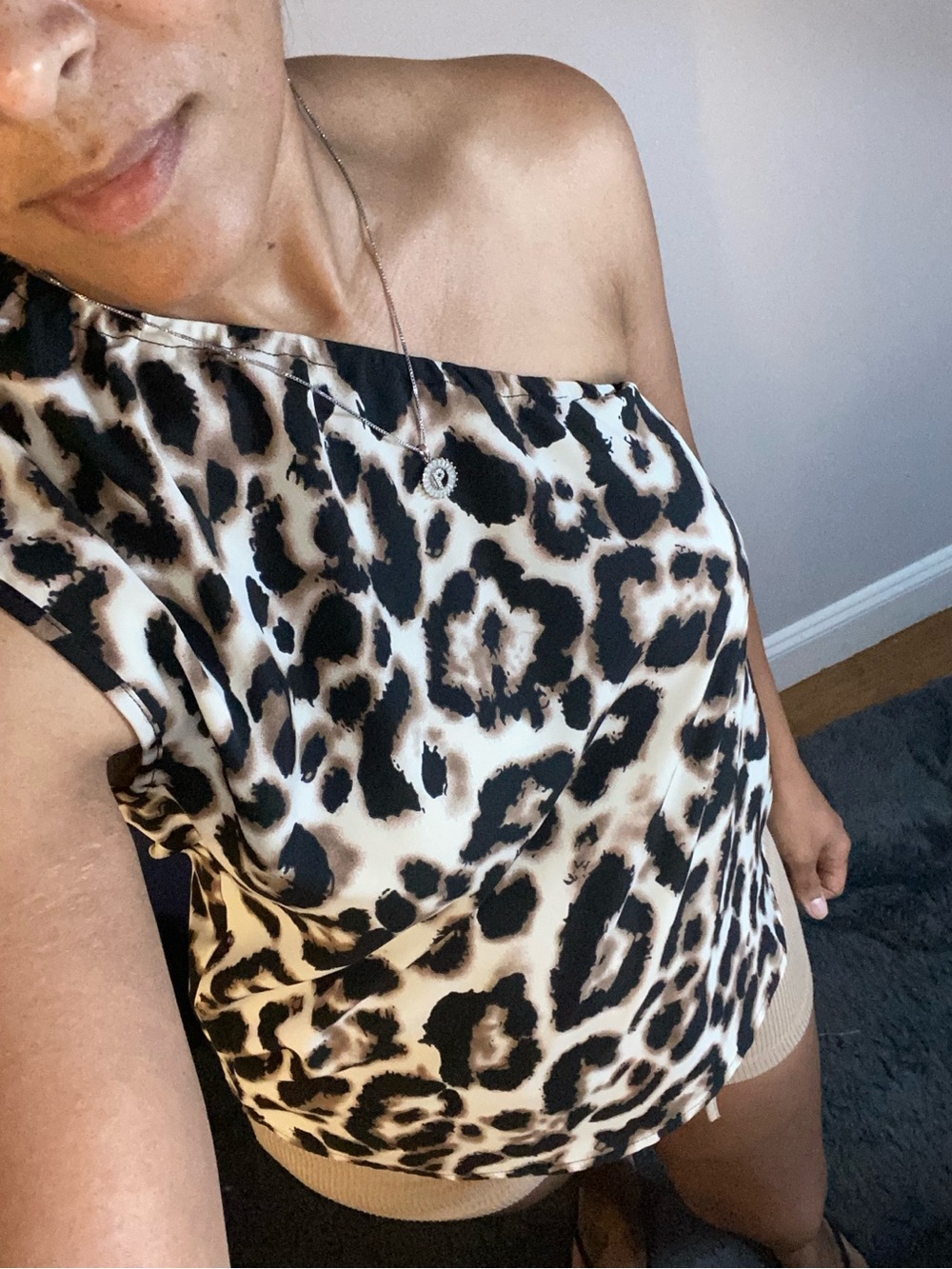 Women’s Leopard-Print One-Shoulder Draped Blouse – M/US 6